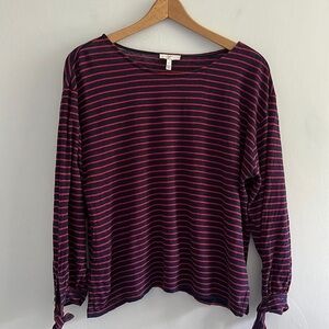 JOIE 100% linen jersey 3/4 navy & red striped breton top size Small